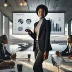 Founder pitching to investors in oslo with data driven slide and winter light