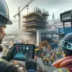Norwegian construction team using tablet dashboards to manage a data driven building site