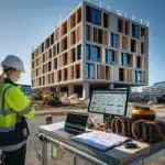 Hvordan implementere grønn teknologi i byggeprosjekter for økt bærekraft 6 Norwegian construction team planning green technology with solar panels and electric machinery