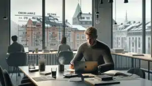 Startup team in a norwegian office planning priorities seo and cash flow